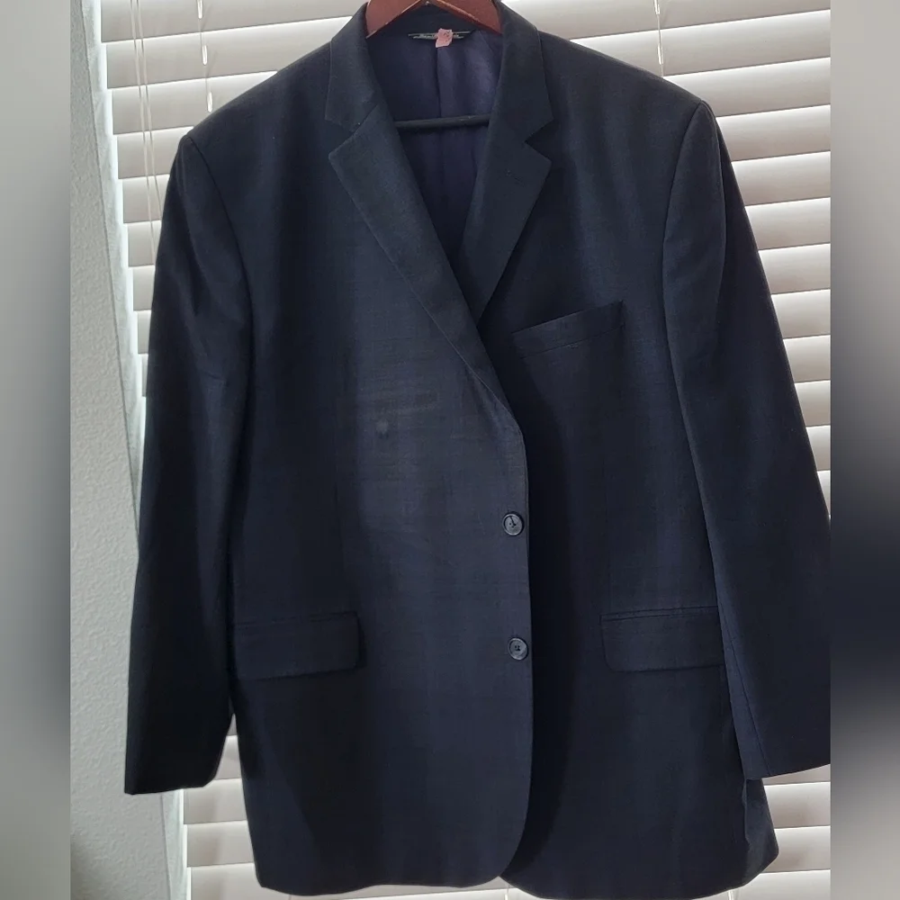 XL Jack Vistor Men's Navy blue plaid Wool Suit/ Blazer..